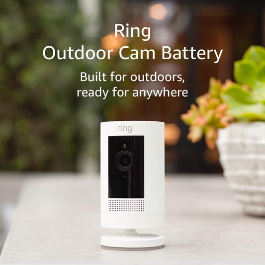 Outdoor Cam (Stick up Cam), Weather-Resistant Home or Business Security Camera, Outdoor Ready, Live View, Color Night Vision, Two-Way Talk, Motion Alerts, Works with Alexa, White